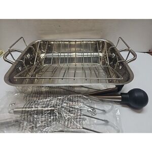 WOLFGANG PUCK 16" Roaster w/V-Rack & Roasting Prep Set